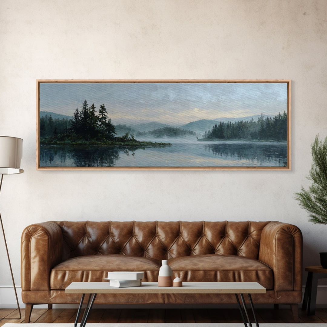 Quiet Lake Landscape at Early Morning Canvas Print, Guest Bedroom Art, Farmhouse Decor, Bedroom Decor, Fine Art, Guest, GBA-3x1-66