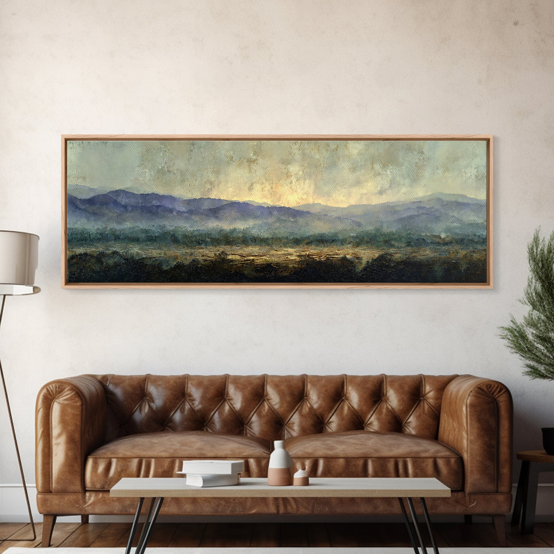Soft Mountain Horizon Canvas Print, Guest Bedroom Art, Wall Art Prints, Bedroom Decor, Oil Painting, Guest, Cat Wall Art, GBA-3x1-71