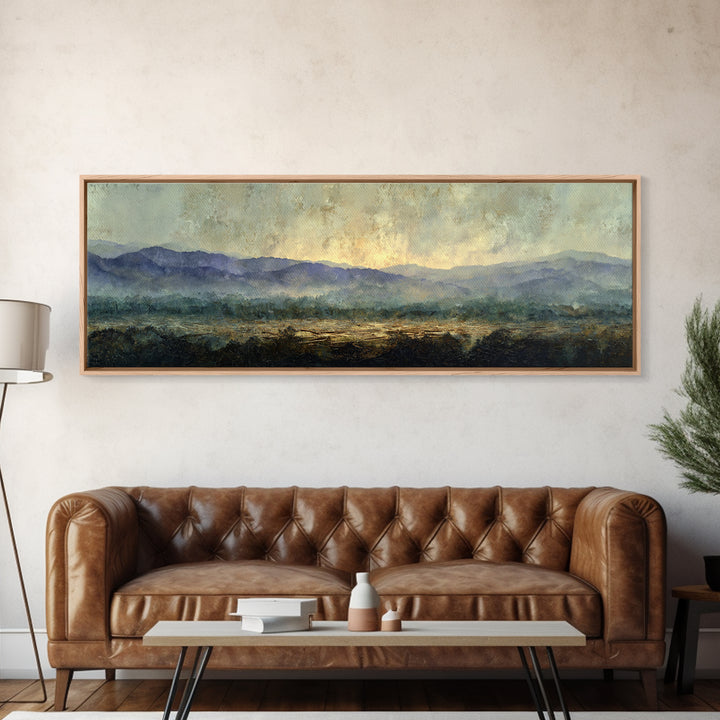 Soft Mountain Horizon Canvas Print, Guest Bedroom Art, Wall Art Prints, Bedroom Decor, Oil Painting, Guest, Cat Wall Art, GBA-3x1-71