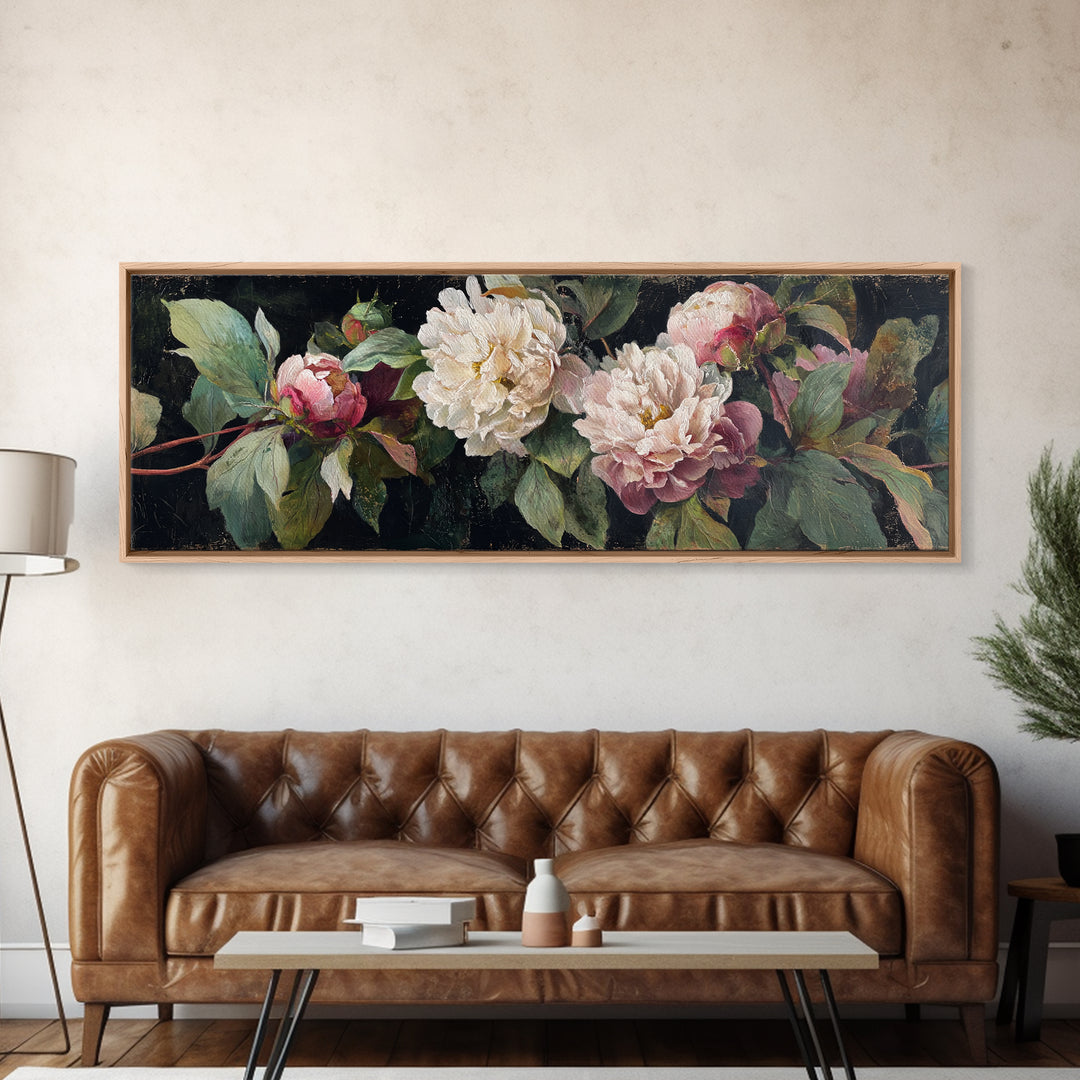 Neutral Peony Painting Framed Canvas Print, Guest Bedroom Art, Minimalist Wall Art, Bedroom Decor, Guest, Luxury Decor, GBA-3x1-73