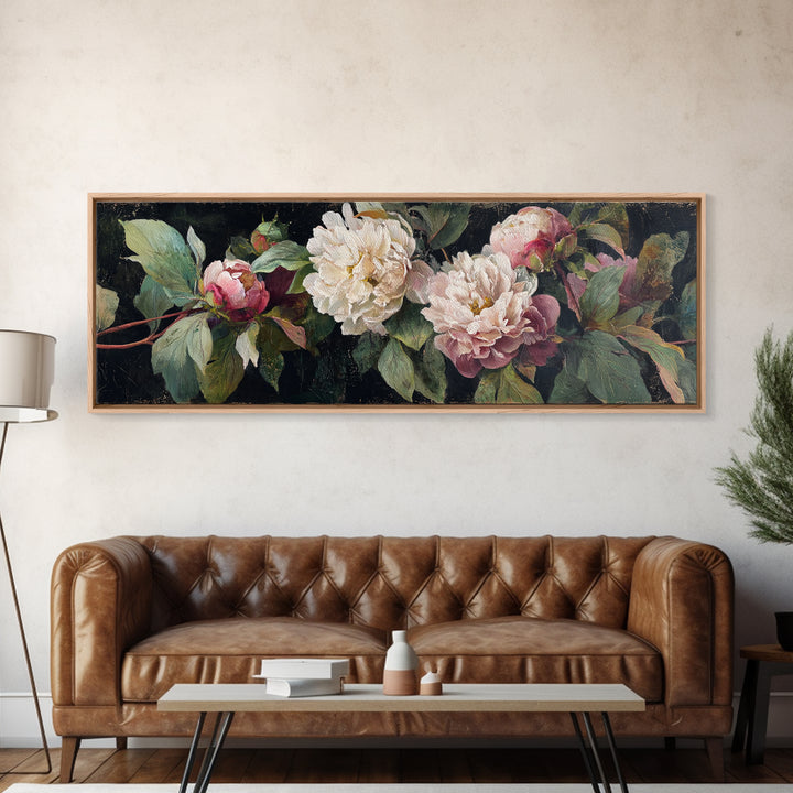 Neutral Peony Painting Framed Canvas Print, Guest Bedroom Art, Minimalist Wall Art, Bedroom Decor, Guest, Luxury Decor, GBA-3x1-73