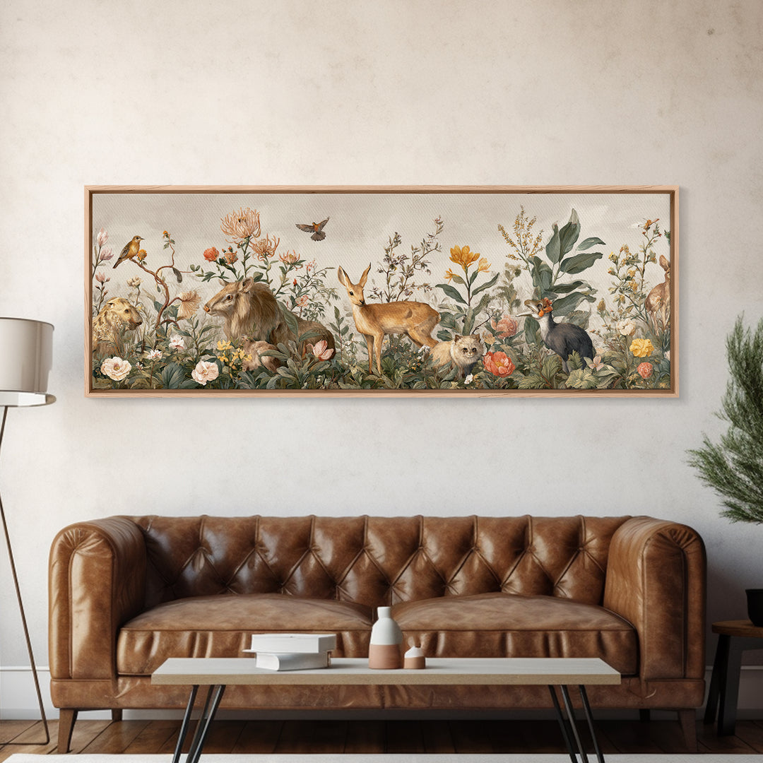 Sunlit Meadow with Delicate Flowers Framed Canvas Print, Guest Bedroom Art, Bedroom Decor, Watercolor Art, Guest, GBA-3x1-79