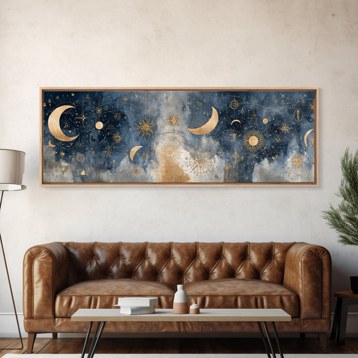 Minimal Moon and Stars Composition Canvas Print, Guest Bedroom Art, Above Bed Decor, Bedroom Decor, Fine Art, Guest, Boho Decor, GBA-3x1-8