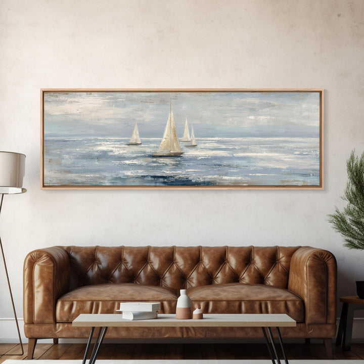 Soft Watercolor Sailboat on Quiet Water Framed Canvas Print, Guest Bedroom Art, New Home Gift, Bedroom Decor, Fine Art, Guest, GBA-3x1-82