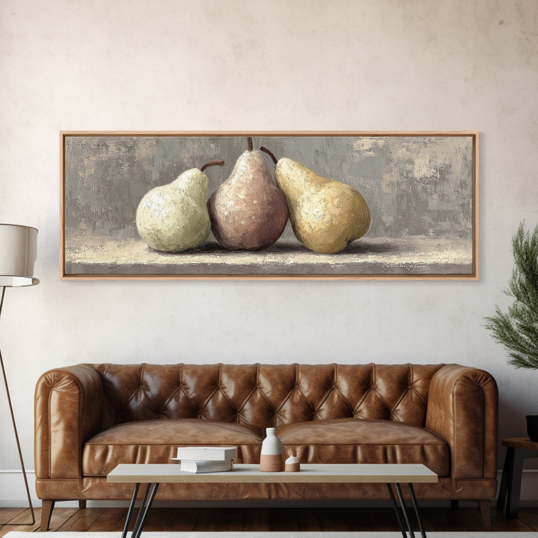 Classic Pear Still Life for Cozy Hospitality Framed Canvas Print, Guest Bedroom Art, Wall Decor, Bedroom Decor, Fine Art, Guest, GBA-3x1-84