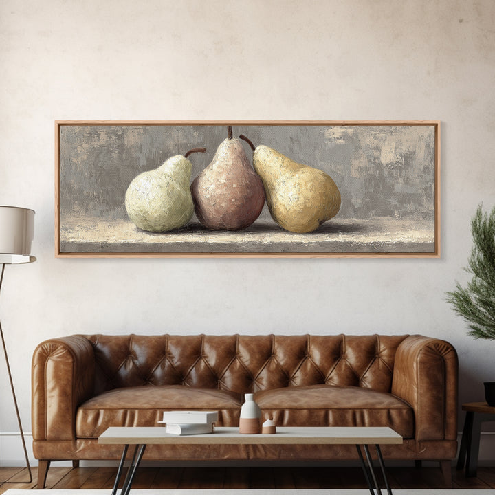 Classic Pear Still Life for Cozy Hospitality Framed Canvas Print, Guest Bedroom Art, Wall Decor, Bedroom Decor, Fine Art, Guest, GBA-3x1-84