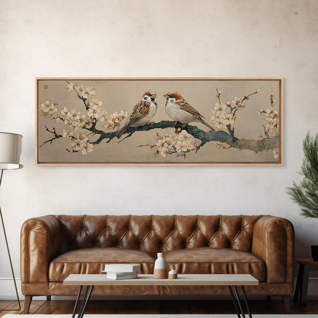 Small Bird Pair on Flowering Branch Canvas Print, Guest Bedroom Art, Prints, Bedroom Decor, Guest 292, Set of Wall Art, GBA-3x1-92