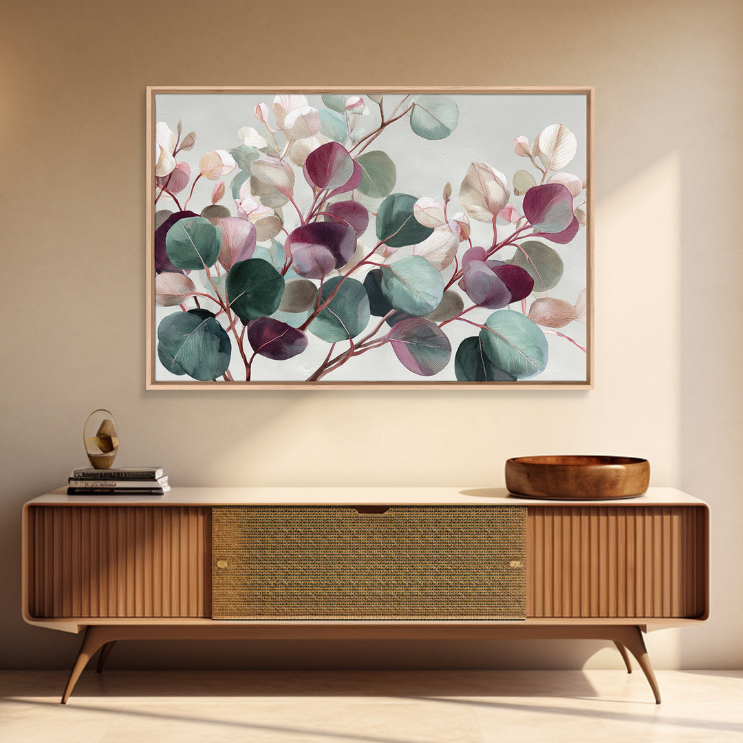 Calming Eucalyptus Watercolor Branches Framed Canvas Print, Guest Bedroom Art, Home, Bedroom Decor, Oil Painting, Guest, GBA-3x2-14