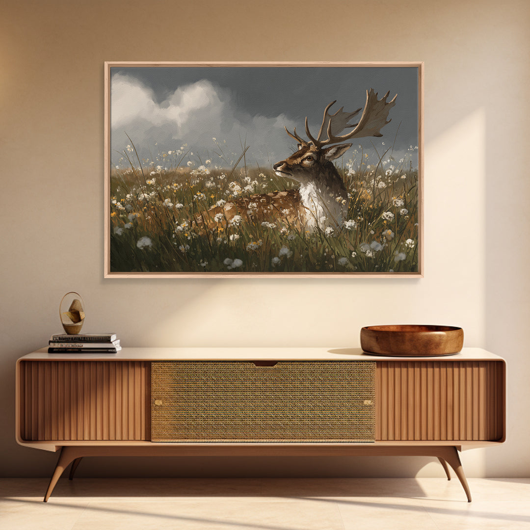 Sunlit Meadow with Delicate Flowers Framed Canvas Print, Guest Bedroom Art, Above Bed Decor, Bedroom Decor, Fine Art, Guest, GBA-3x2-19