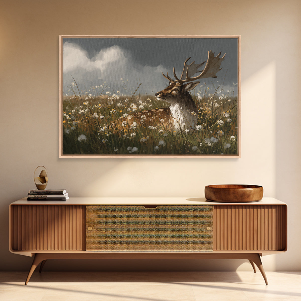 Sunlit Meadow with Delicate Flowers Framed Canvas Print, Guest Bedroom Art, Above Bed Decor, Bedroom Decor, Fine Art, Guest, GBA-3x2-19