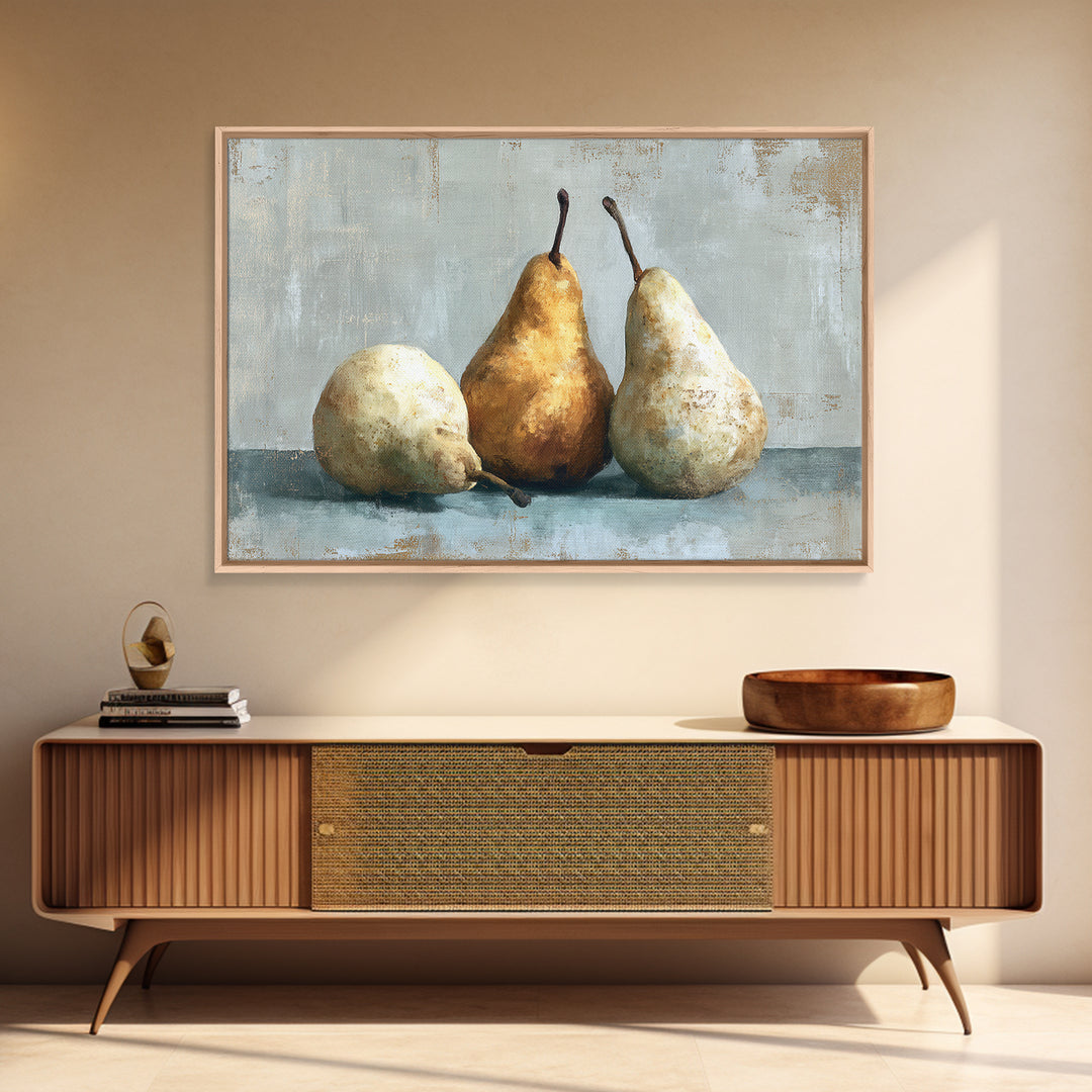 Classic Pear Still Life for Cozy Hospitality Framed Canvas Print, Guest Bedroom Art, Living Room Decor, Bedroom Decor, Guest, GBA-3x2-24