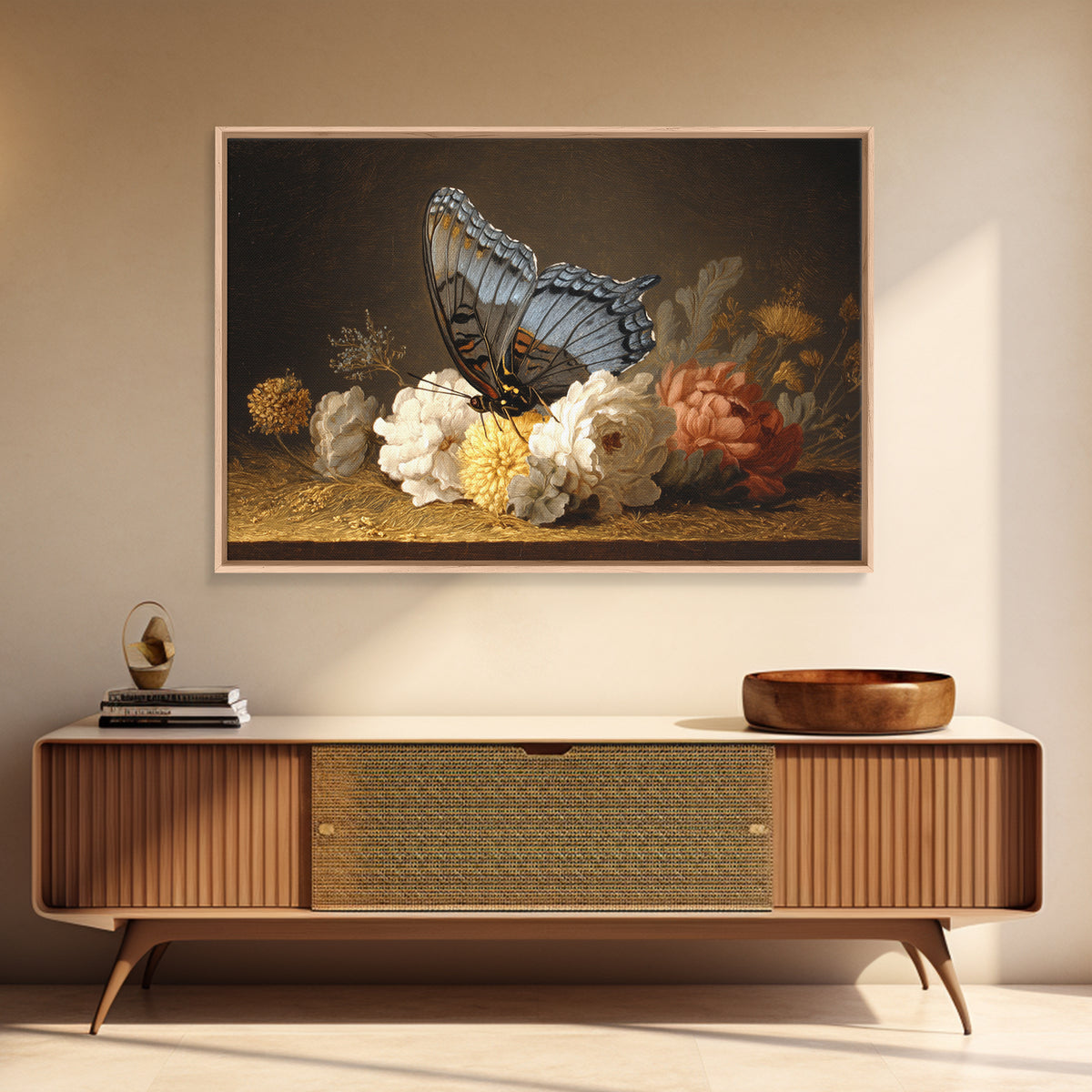 Garden Butterfly and Flowers Specimen Study Framed Canvas Print, Guest Bedroom Art, Bedroom Wall Art, Bedroom Decor, Guest, GBA-3x2-27