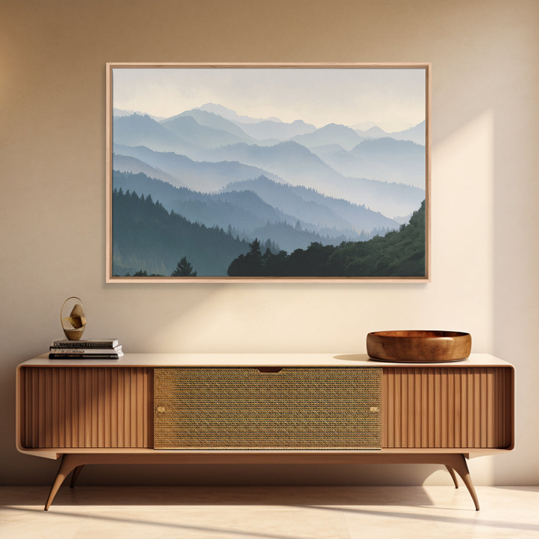 Soft Mountain Horizon Framed Canvas Print, Guest Bedroom Art, Trendy Wall Art, Bedroom Decor, Fine Art, Guest, GBA-3x2-35
