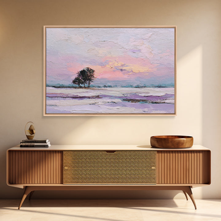 Lavender Field under Pale Sky Framed Canvas Print, Guest Bedroom Art, Room Decor, Bedroom Decor, Oil Painting, Guest, GBA-3x2-47