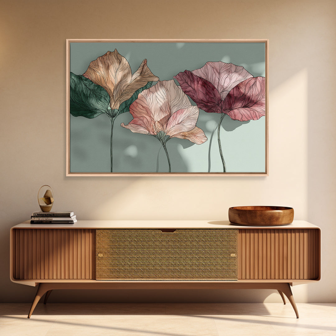 Gentle Botanical Line Drawing Trio Canvas Print, Guest Bedroom Art, Set of 3 Wall Art, Bedroom Decor, Watercolor Art, Guest, GBA-3x2-58