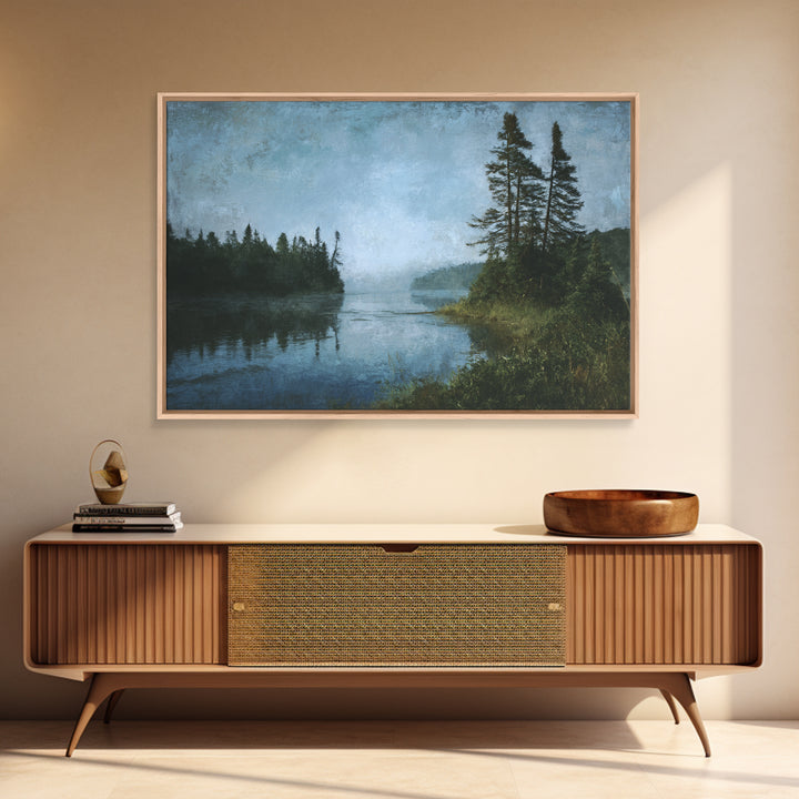 Quiet Lake Landscape at Early Morning Framed Canvas Print, Guest Bedroom Art, Bedroom Decor, Fine Art, Guest, Above Bed Decor, GBA-3x2-6