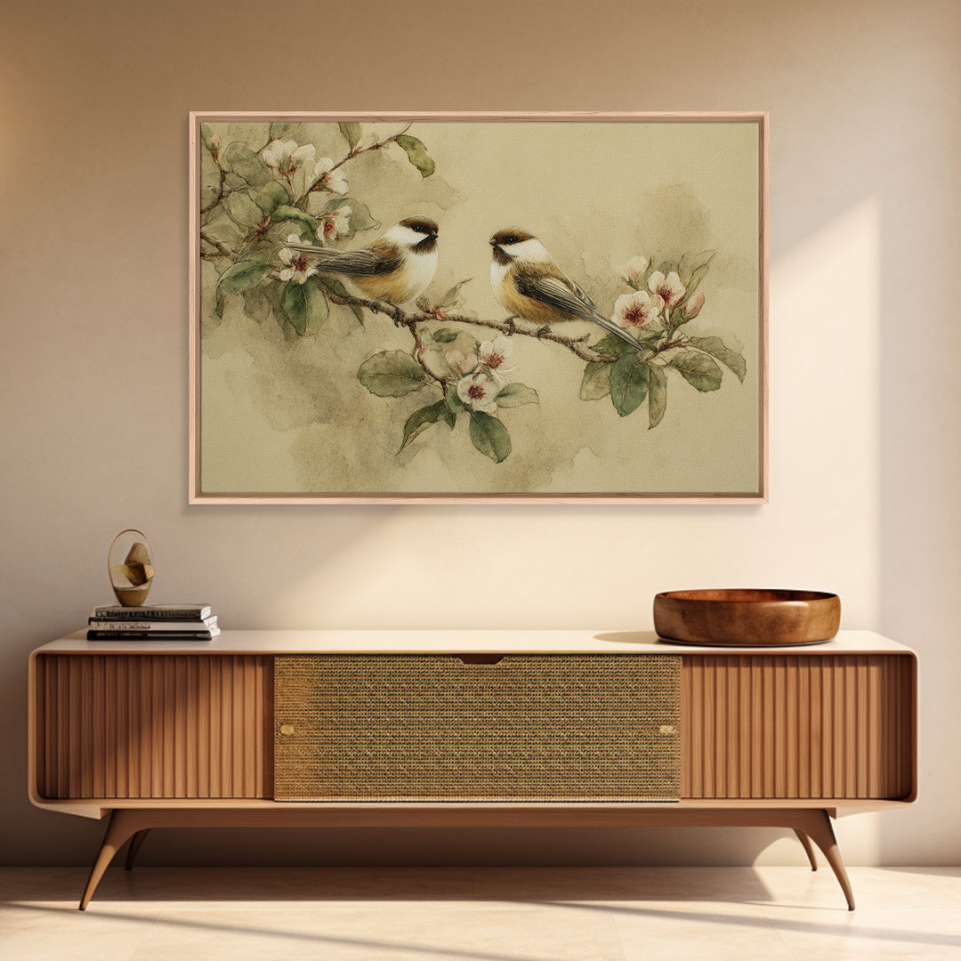 Small Bird Pair on Flowering Branch Framed Canvas Print, Guest Bedroom Art, Digital Print, Bedroom Decor, Fine Art, Guest, GBA-3x2-8