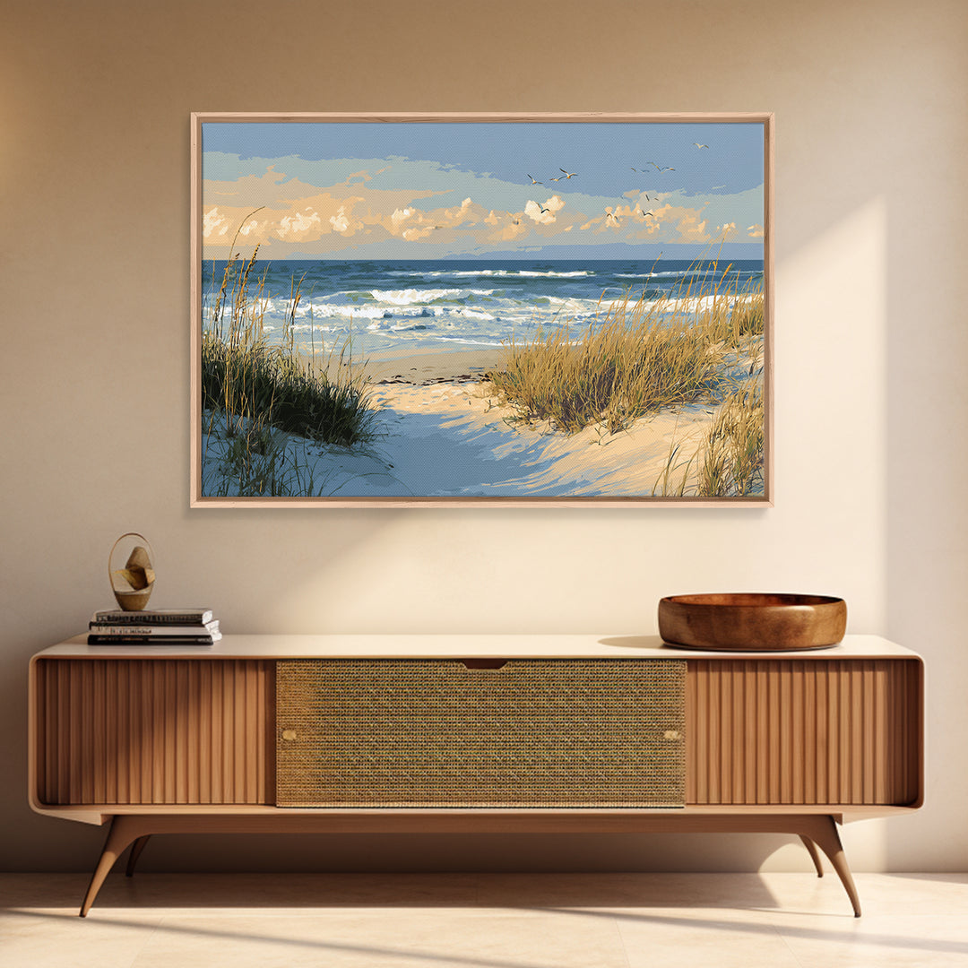 Coastal Dunes in Pale Blue and Sand Framed Canvas Print, Guest Bedroom Art, Downloadable Prints, Bedroom Decor, Fine Art, Guest, GBA-3x2-81