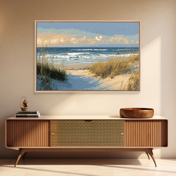 Coastal Dunes in Pale Blue and Sand Framed Canvas Print, Guest Bedroom Art, Downloadable Prints, Bedroom Decor, Fine Art, Guest, GBA-3x2-81