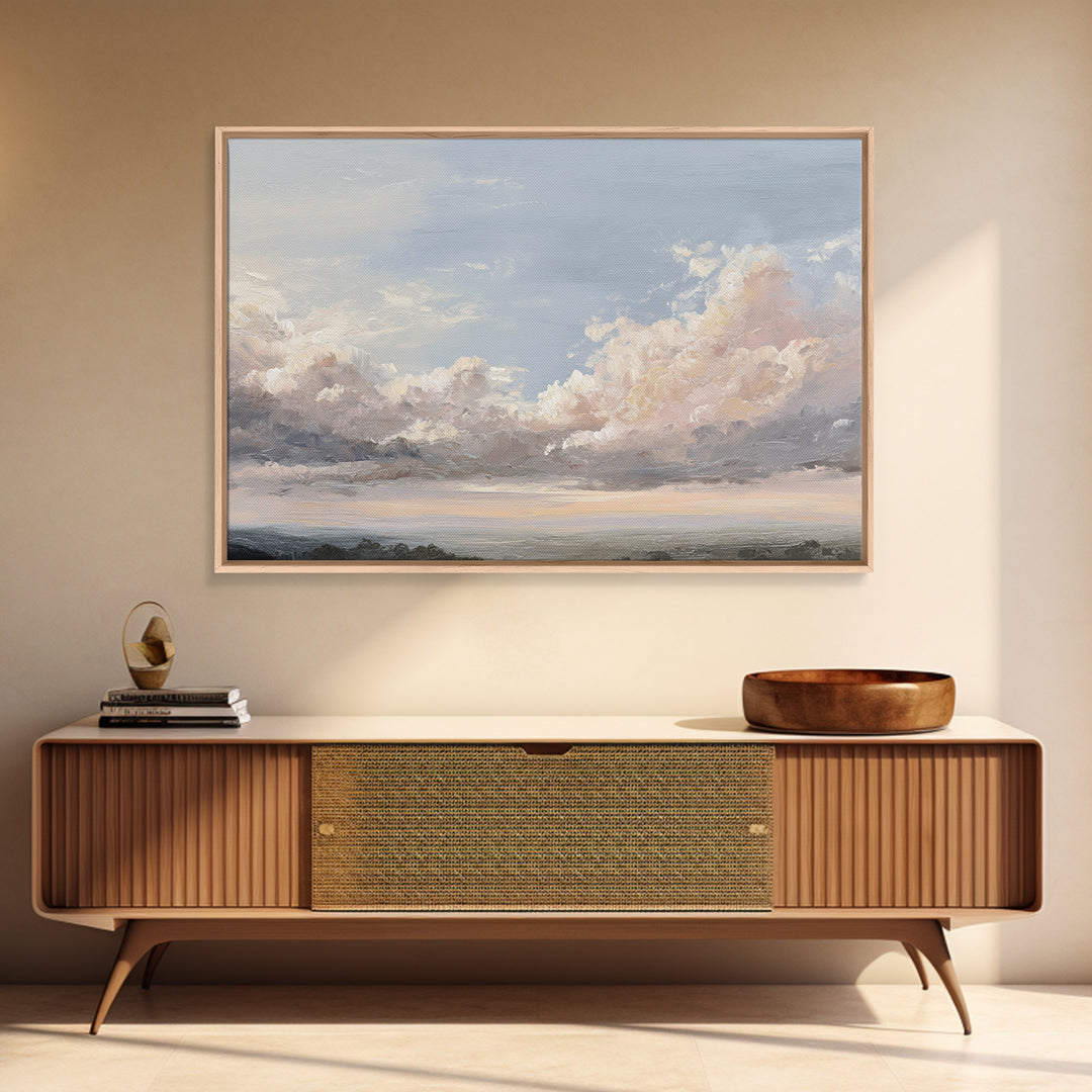 Romantic Cloudscape in Blush and Ivory Framed Canvas Print, Guest Bedroom Art, Fine Art Print, Bedroom Decor, Fine Art, Guest, GBA-3x2-87