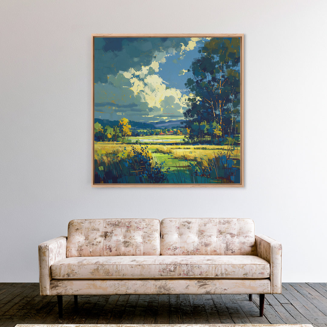 Sunlit Meadow with Loose Impressionist Brushwork Canvas Print, General Fine Art, Framed Wall Art, Living Room Decor, GEN-1x1-14