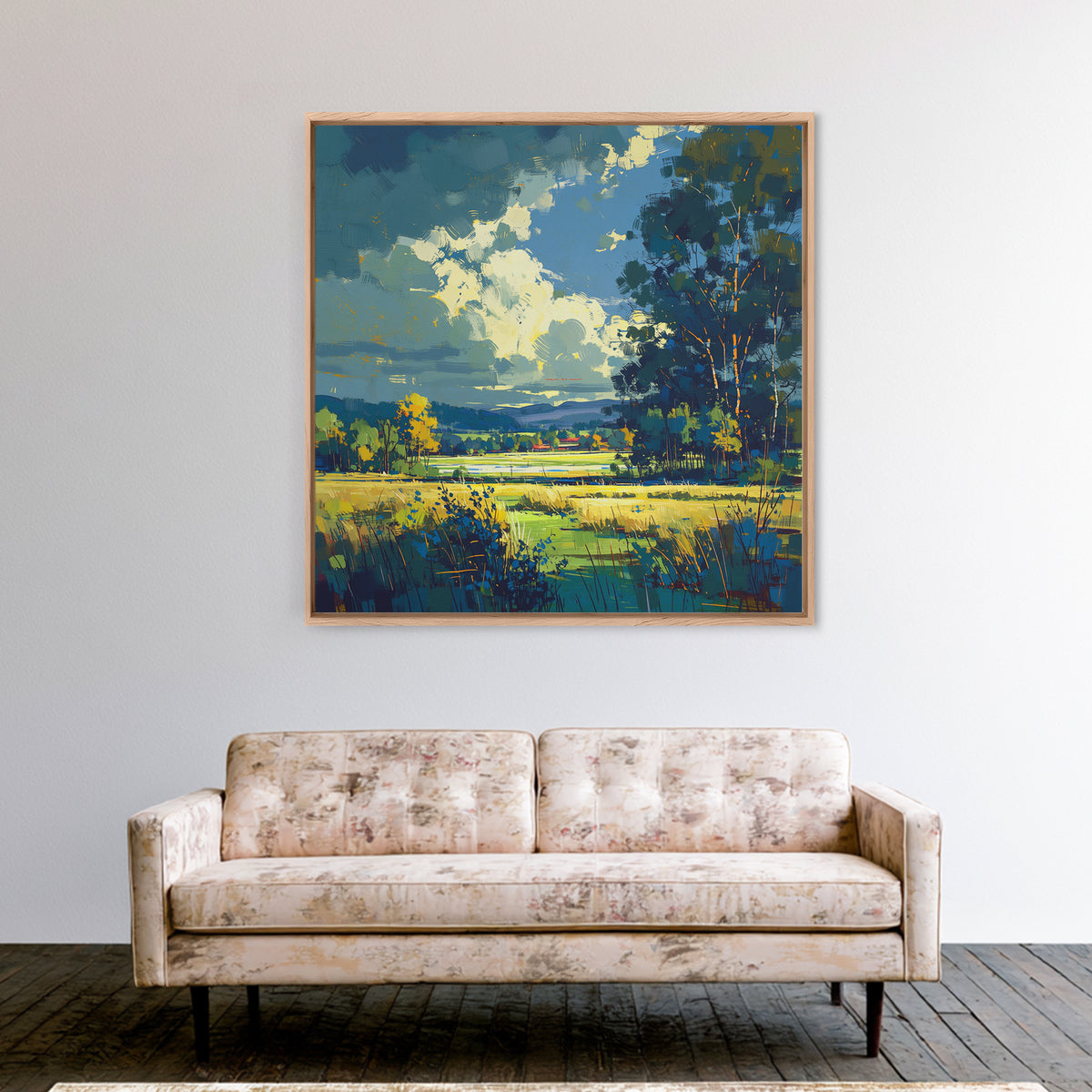 Sunlit Meadow with Loose Impressionist Brushwork Canvas Print, General Fine Art, Framed Wall Art, Living Room Decor, GEN-1x1-14