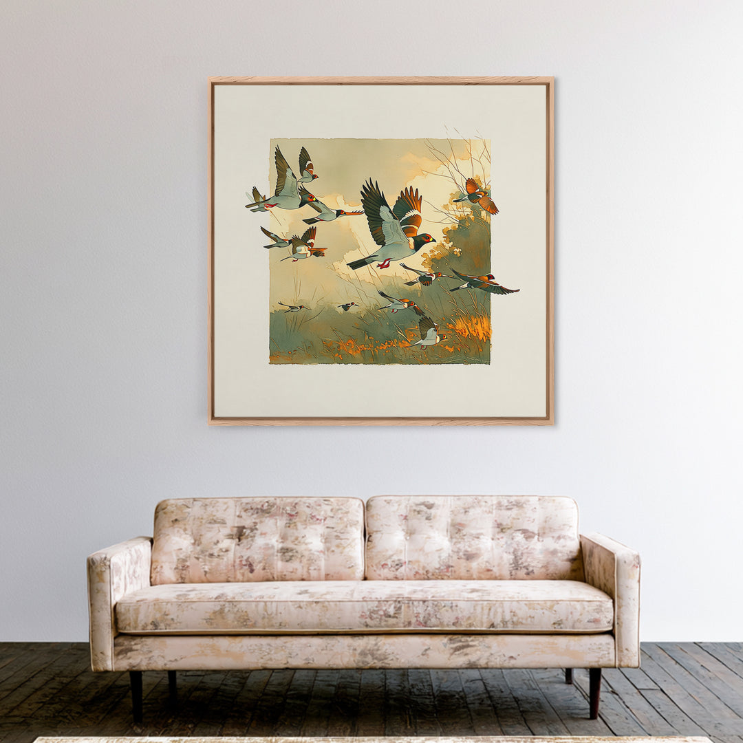 Minimal Birds in Flight over an Open Canvas Print, General Fine Art, Art Deco, Living Room Decor, Oil Painting, GEN-1x1-22