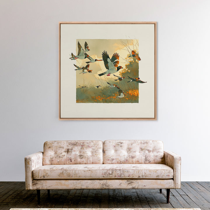 Minimal Birds in Flight over an Open Canvas Print, General Fine Art, Art Deco, Living Room Decor, Oil Painting, GEN-1x1-22