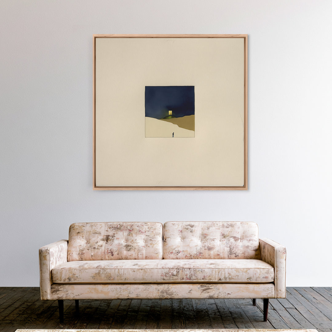 Minimal Black Line Figure on Textured Paper Canvas Print, General Fine Art, Original Painting, Living Room Decor, GEN-1x1-27