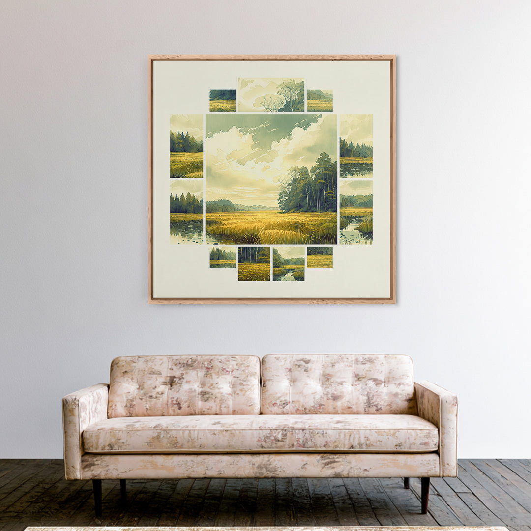 Moody Forest Clearing Framed Canvas Print, General Fine Art, Gallery Decor, Living Room Decor, Fine Art, Wall Art, GEN-1x1-32