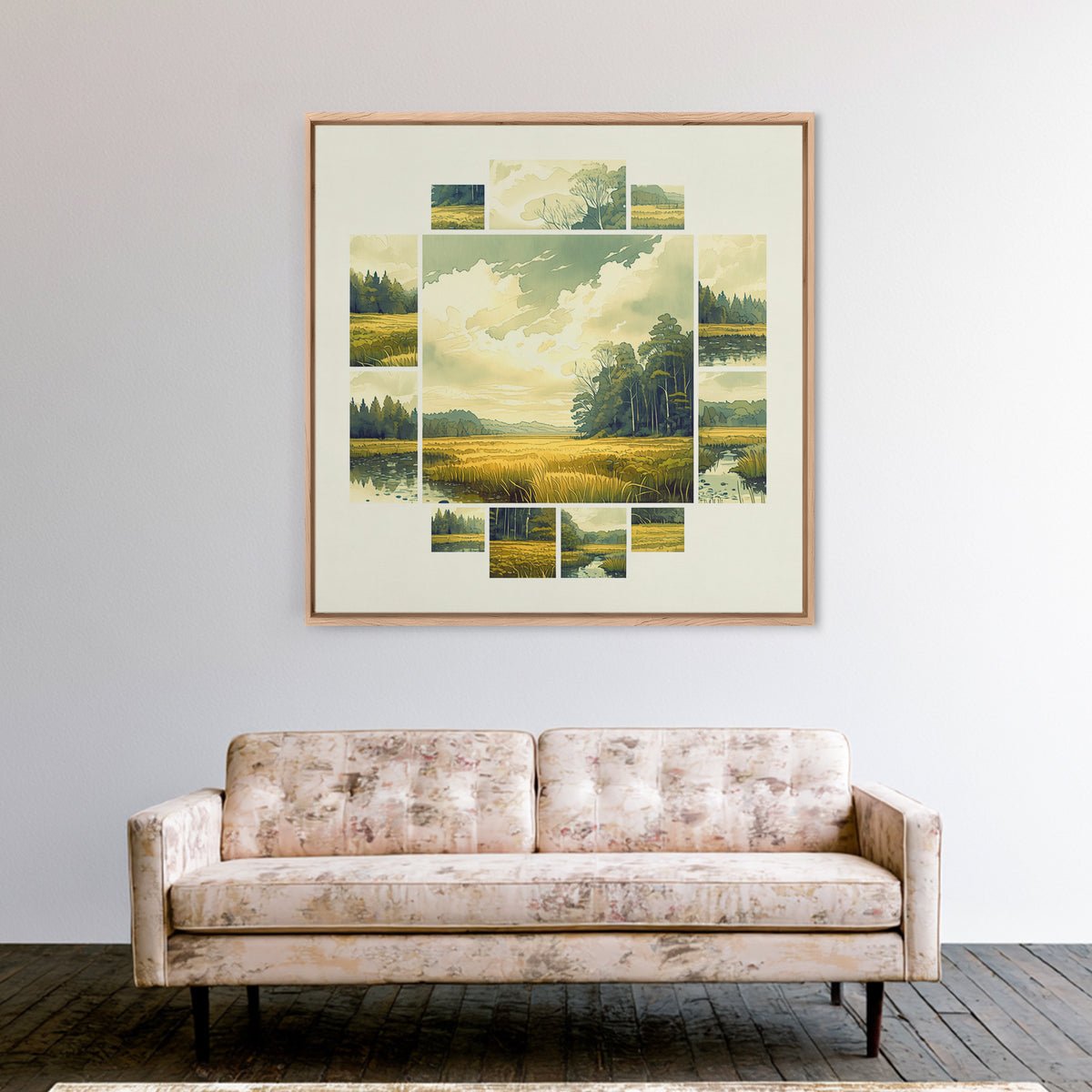Moody Forest Clearing Framed Canvas Print, General Fine Art, Gallery Decor, Living Room Decor, Fine Art, Wall Art, GEN-1x1-32