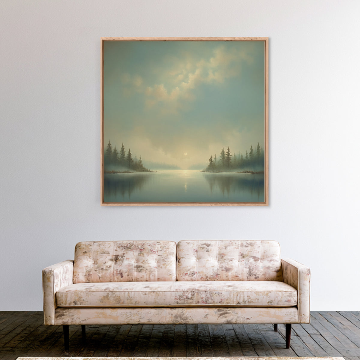 Dreamlike Moonlit Lake Framed Canvas Print, General Fine Art, Boho Decor, Living Room Decor, Fine Art, Wall Decor, GEN-1x1-37
