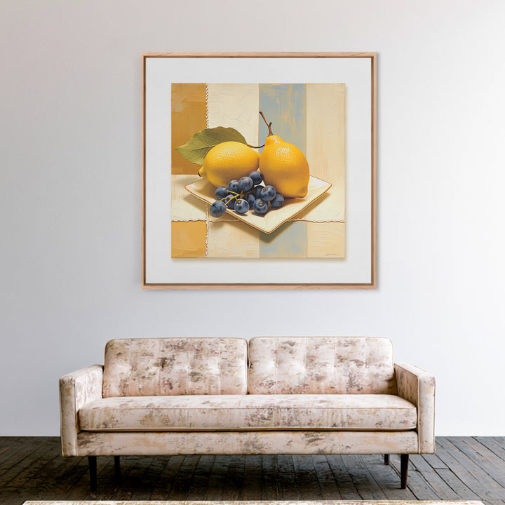 Simple Still Life of Fruit and Linen Framed Canvas Print, General Fine Art, Room Decor, Living Room Decor, Abstract Art, GEN-1x1-40