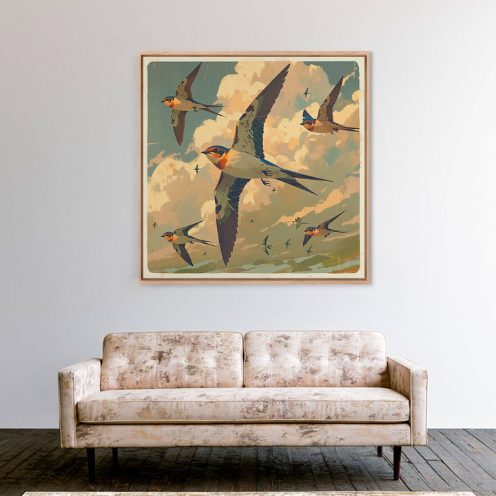 Minimal Birds in Flight over an Open Framed Canvas Print, General Fine Art, Abstract Art, Living Room Decor, Fine Art, GEN-1x1-46