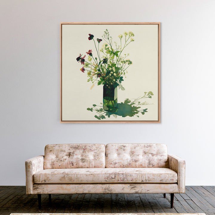 Classic Oil Painted Vase of Wildflowers Framed Canvas Print, General Fine Art, Mid Century Modern, Living Room Decor, Fine Art, GEN-1x1-47