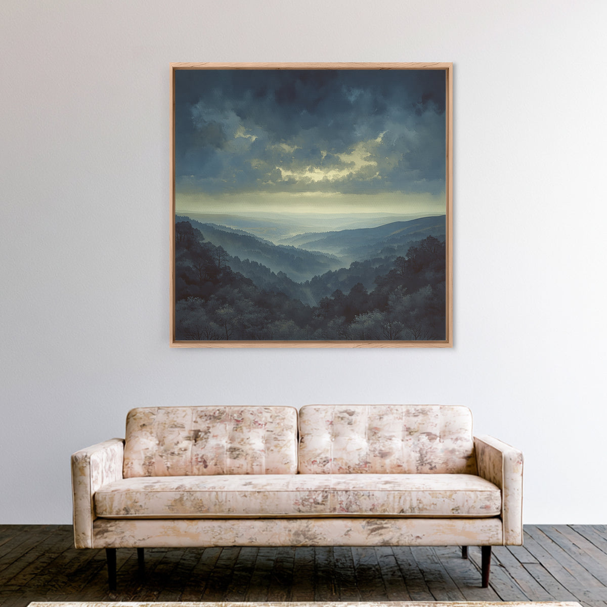 Misty Mountain Valley Framed Canvas Print, General Fine Art, Oil Painting, Living Room Decor, Fine Art, Gallery Decor, GEN-1x1-52