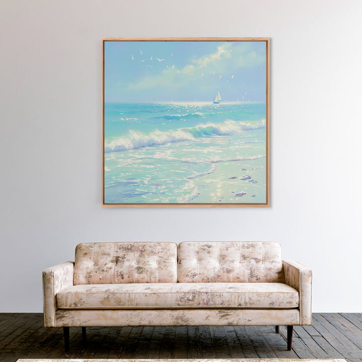 Coastal Water Study Framed Canvas Print, General Fine Art, Textured Painting, Living Room Decor, Fine Art, Art Prints, GEN-1x1-53
