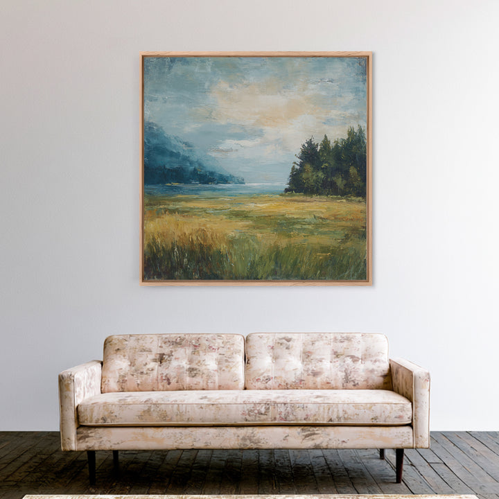 Sunlit Meadow with Loose Impressionist Brushwork Canvas Print, General Fine Art, Gallery Decor, Living Room Decor, GEN-1x1-62