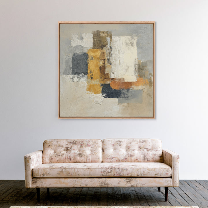 Earthy Plaster Texture Abstract Framed Canvas Print, General Fine Art, Neutral Decor, Living Room Decor, Fine Art, GEN-1x1-63