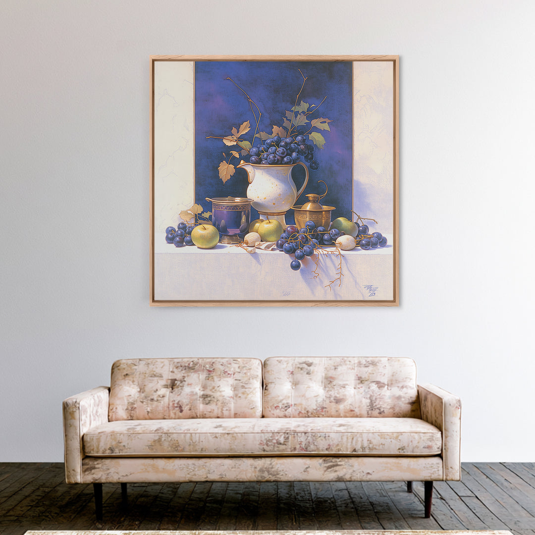 Simple Still Life of Fruit and Linen Framed Canvas Print, General Fine Art, Oil Painting, Living Room Decor, Abstract Art, GEN-1x1-64