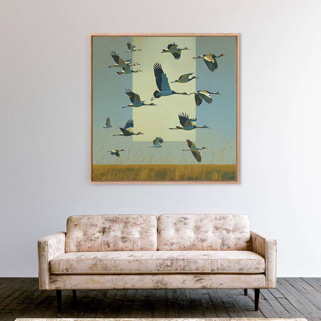Minimal Birds in Flight over an Open Framed Canvas Print, General Fine Art, Abstract Art, Living Room Decor, Fine Art, GEN-1x1-70