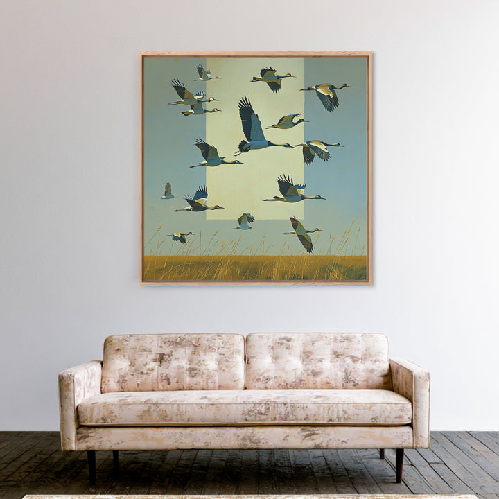 Minimal Birds in Flight over an Open Framed Canvas Print, General Fine Art, Abstract Art, Living Room Decor, Fine Art, GEN-1x1-70