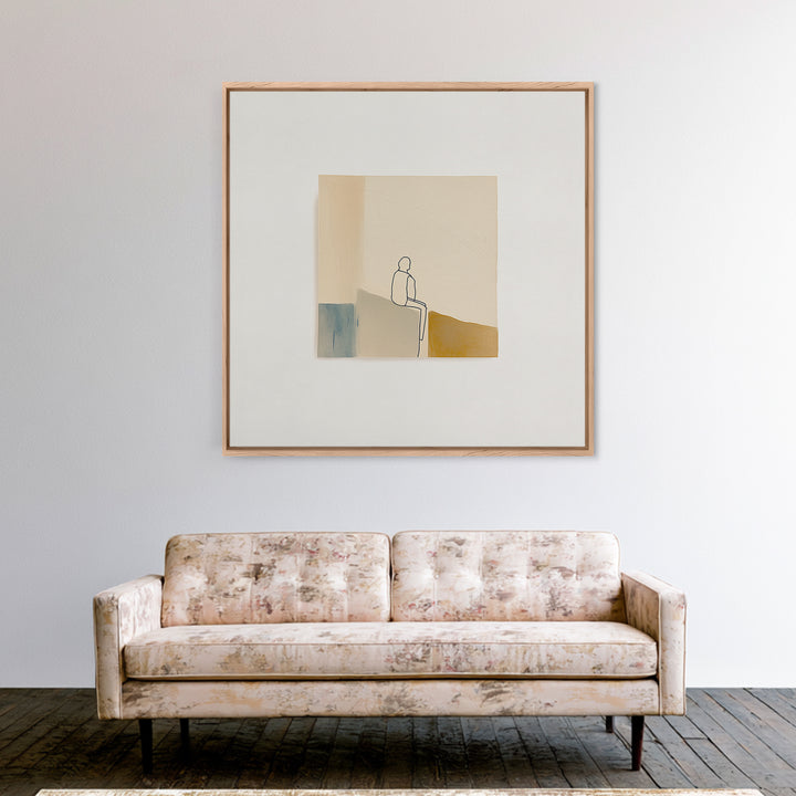 Minimal Black Line Figure on Textured Paper Canvas Print, General Fine Art, Statement Artwork, Living Room Decor, Fine Art, GEN-1x1-75