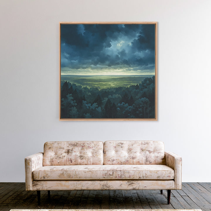 Moody Forest Clearing Framed Canvas Print, General Fine Art, Digital Prints, Living Room Decor, Oil Painting, GEN-1x1-8