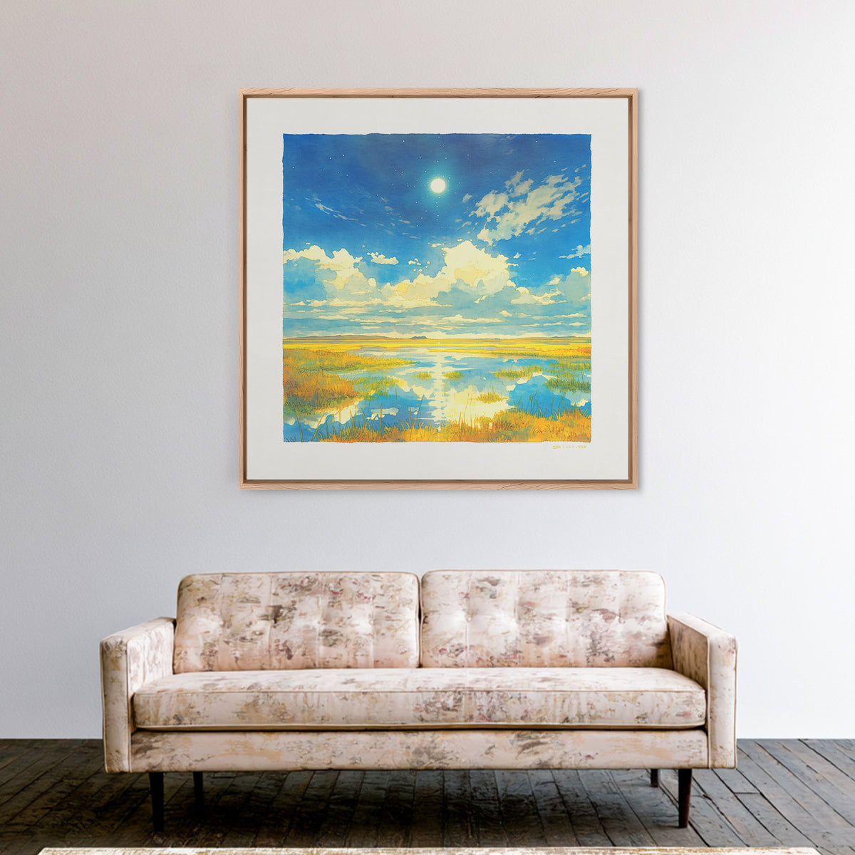 Dreamlike Moonlit Lake Canvas Print, General Fine Art, Minimalist Decor, Living Room Decor, Oil Painting, Art Print, GEN-1x1-85