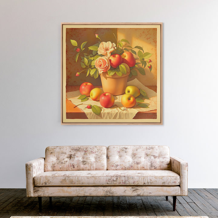Simple Still Life of Fruit and Linen Framed Canvas Print, General Fine Art, Minimalist Decor, Living Room Decor, Fine Art, GEN-1x1-88