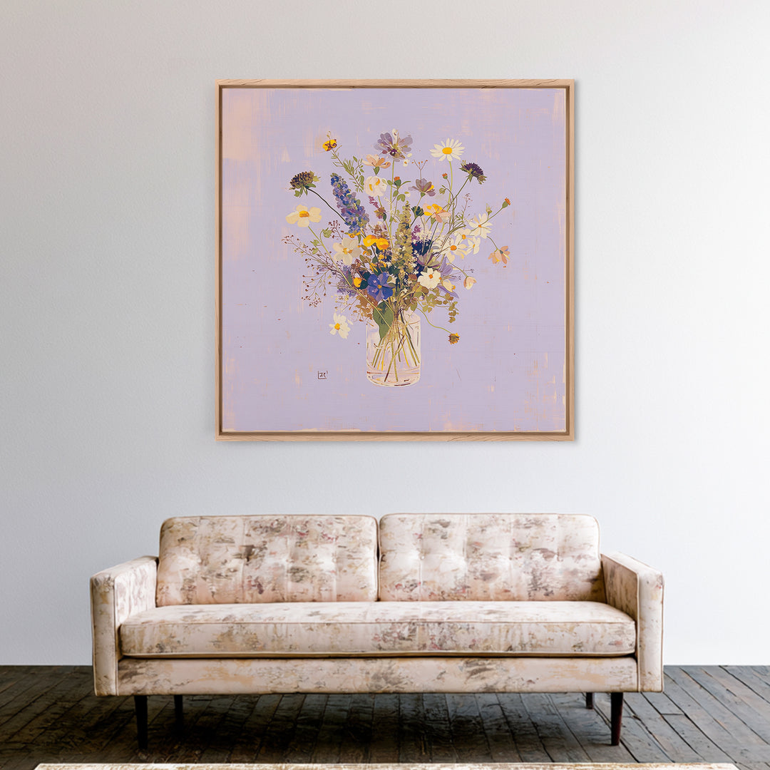 Classic Oil Painted Vase of Wildflowers Canvas Print, General Fine Art, Fine Art Print, Living Room Decor, Watercolor Art, GEN-1x1-95