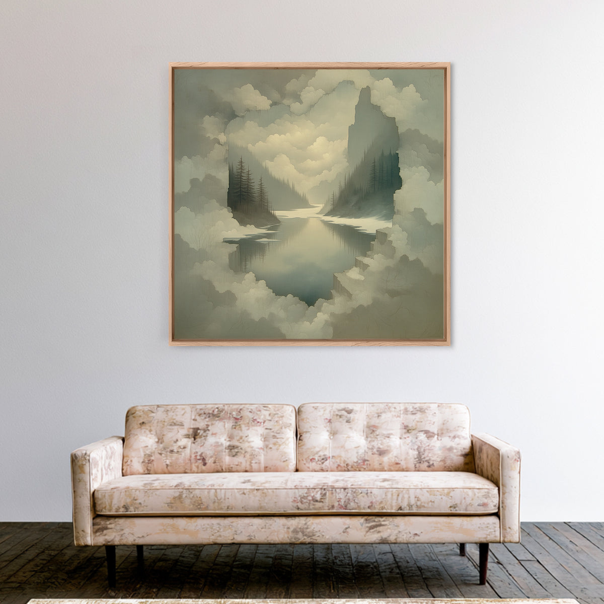 Quiet Abstract River Shape Framed Canvas Print, General Fine Art, Painting, Living Room Decor, Abstract Art, GEN-1x1-96