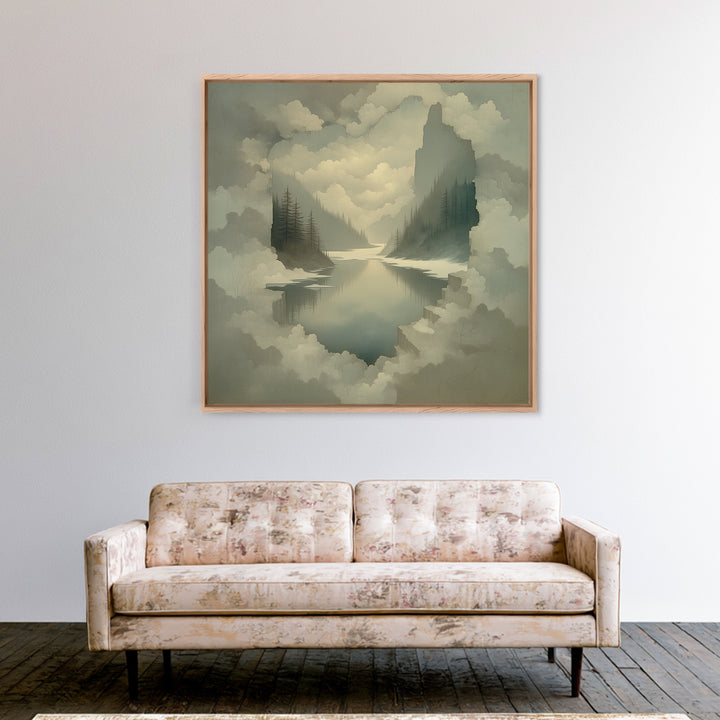 Quiet Abstract River Shape Framed Canvas Print, General Fine Art, Painting, Living Room Decor, Abstract Art, GEN-1x1-96