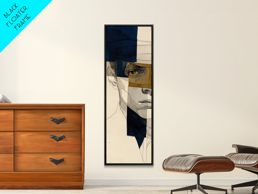Minimal Black Line Figure on Textured Paper Framed Canvas Print, General Fine Art, Digital Art, Living Room Decor, Fine Art, GEN-1x3-15